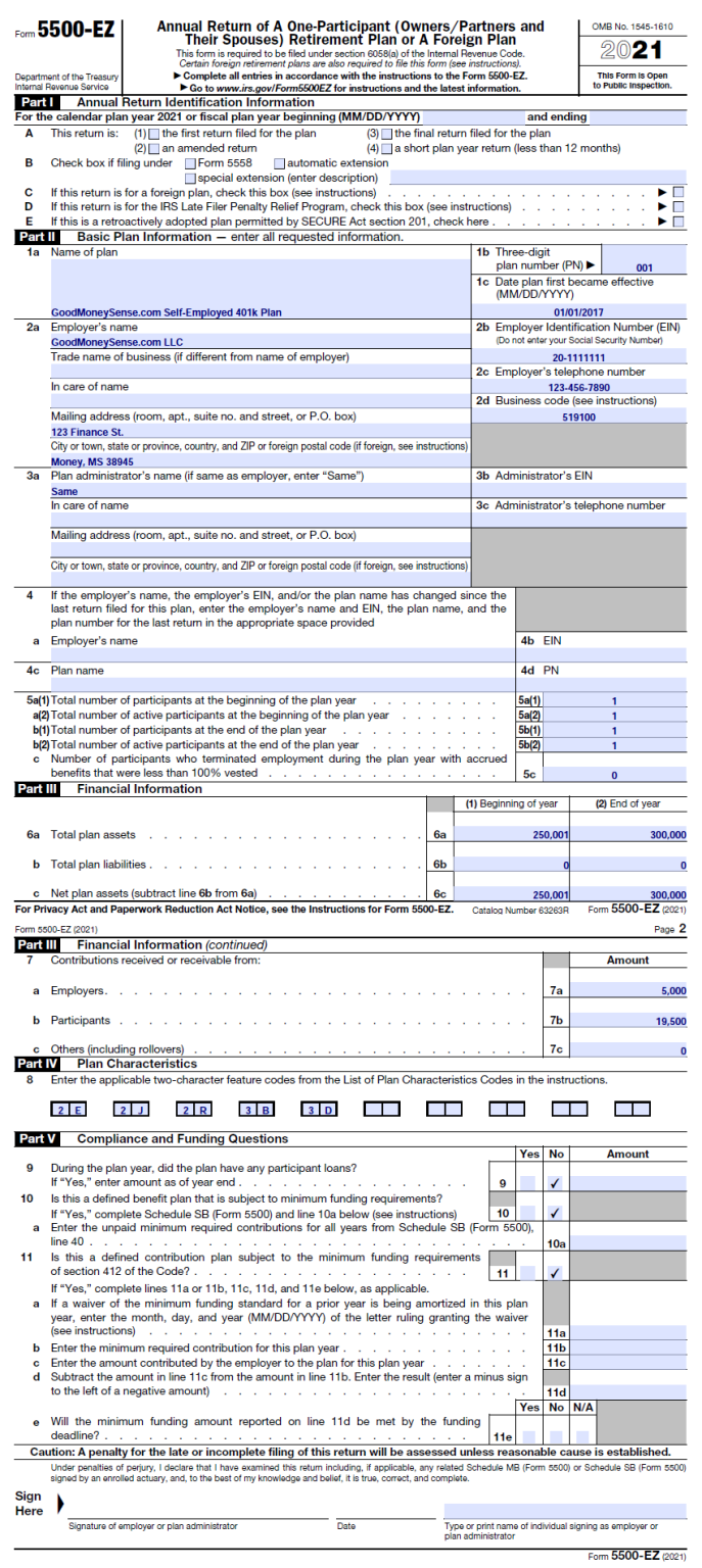 How To File The Form 5500EZ For Your Solo 401k in 2022 Good Money Sense